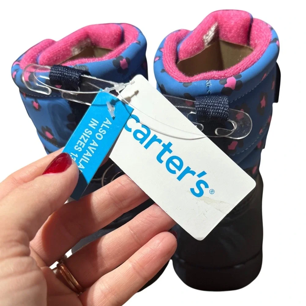 Carter's Navy‎ & Hot Pink Leopard Lrint Winter Boots — Toddler 9, NWT